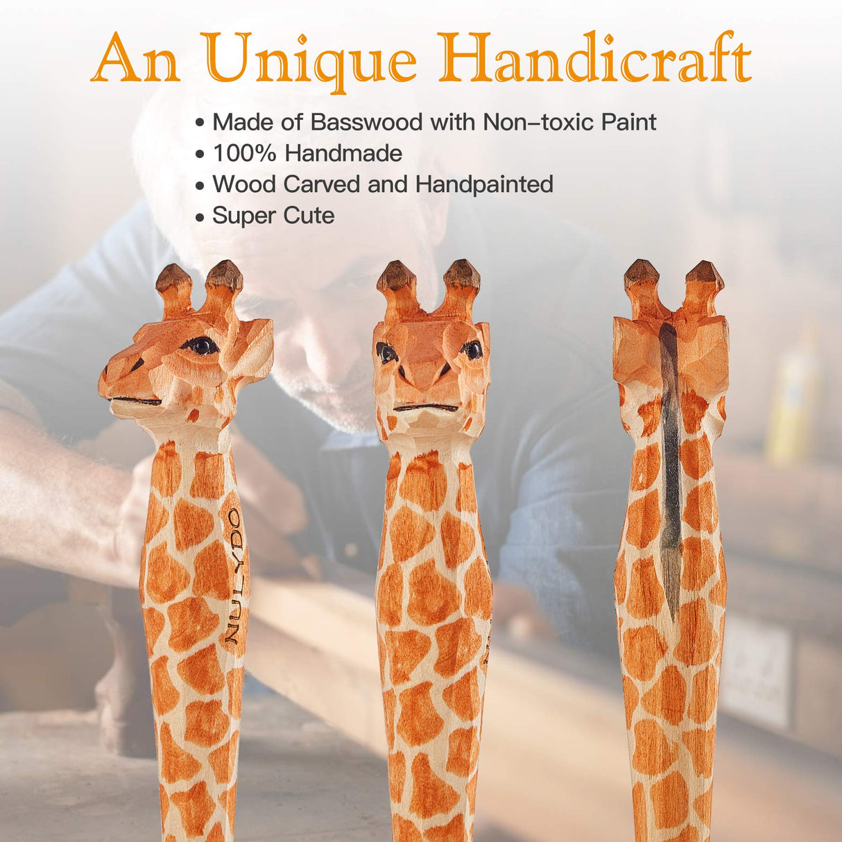 NULYDO 100% Handmade Wood Carved Animal Gel Pen | Giraffe, Cute Stationary School Supply Office Supply, Fun Pen Novelty Writing Pen, Unique Gift Pen NULYDO