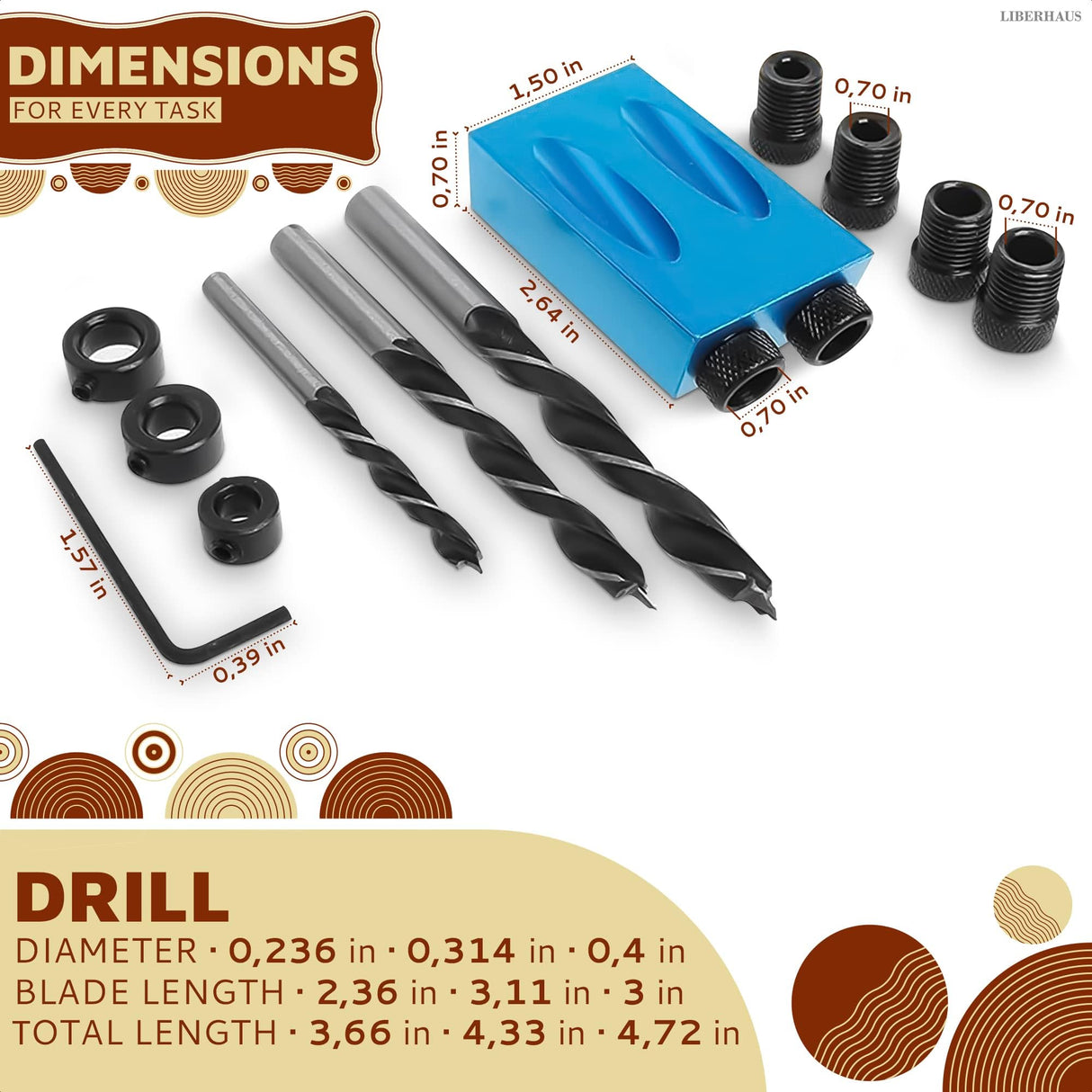 14Pcs Pocket Hole Jig Kit - 15° Punch Locator Angle Woodworking Tool Hole Screw Jig Positioner Drilling Kit Bit Jig Clamps for Woodworking - Dowel LIBERHAUS