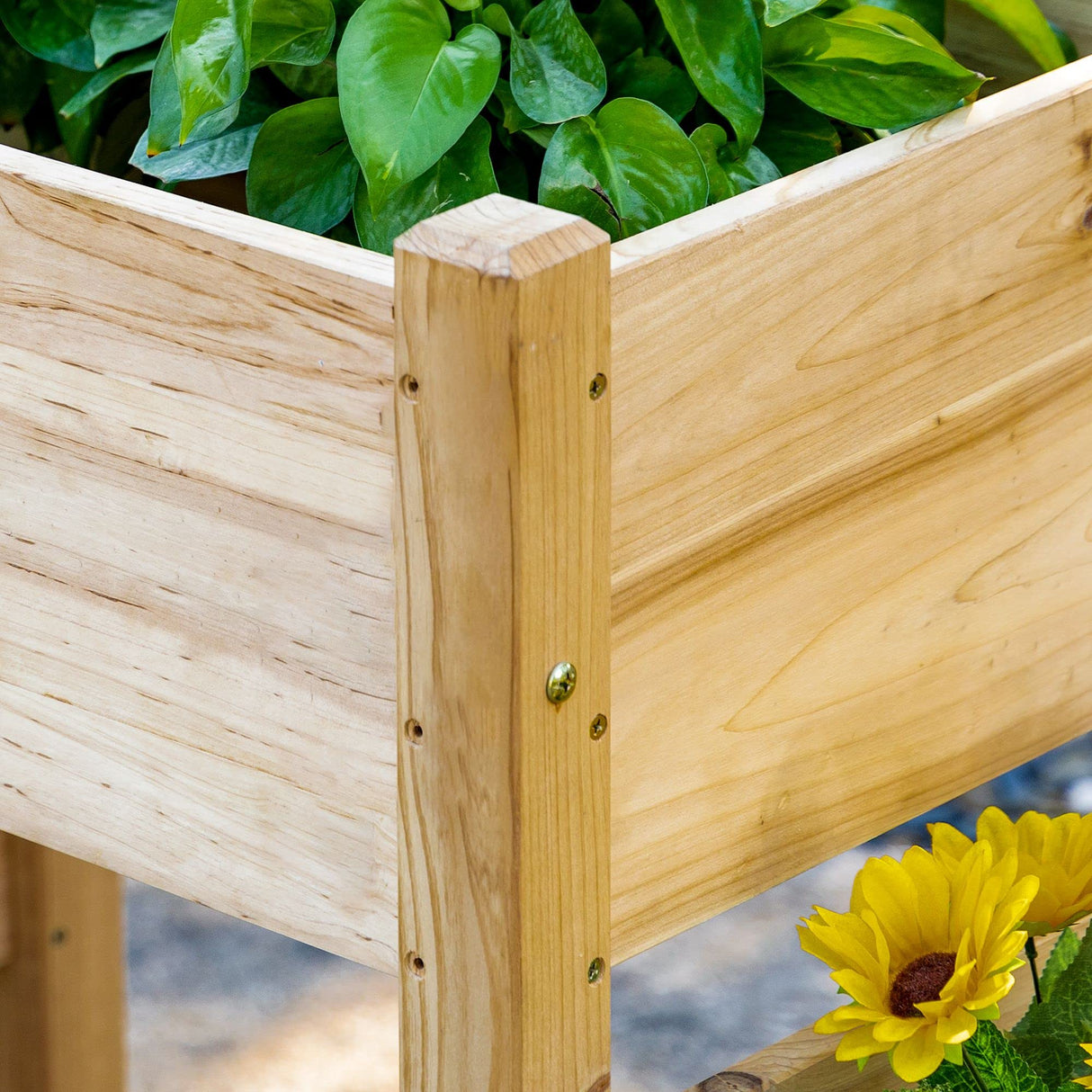 Outsunny Raised Garden Bed with 3 Planter Box, Elevated Wooden Plant Stand with Drainage Holes, for Vegetables, Herb and Flowers, Natural Outsunny
