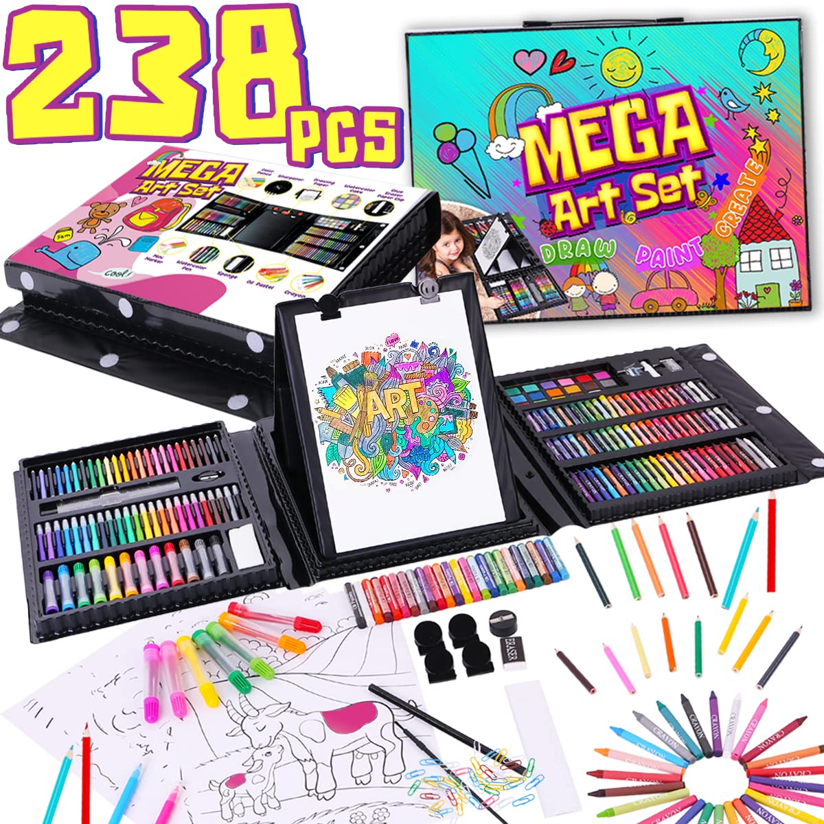 Art Supplies,208 Pack Art Set Drawing Kit for Girls Boys Artist, Deluxe  Gift Art Box with Trifold Easel,Includes Oil Pastels, Crayons, Colored  Pencils, Coloring Book, Scissors, Origami Paper 40 Sheets - Coupon
