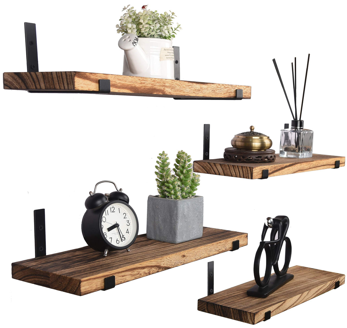 HXSWY Rustic Wood Floating Shelves for Wall Farmhouse Wooden Wall Shelf for Bathroom Kitchen Bedroom Living Room Set of 4 Light Brown HXSWY