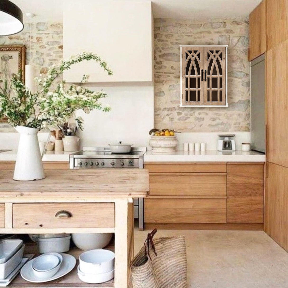 LuxenHome Double Door Wood Mounted Wall Cabinet, Farmhouse Wood Wall Storage, Kitchen Wall Cabinet with Shelves Inside, 20 Inch, Disdressed White LuxenHöme