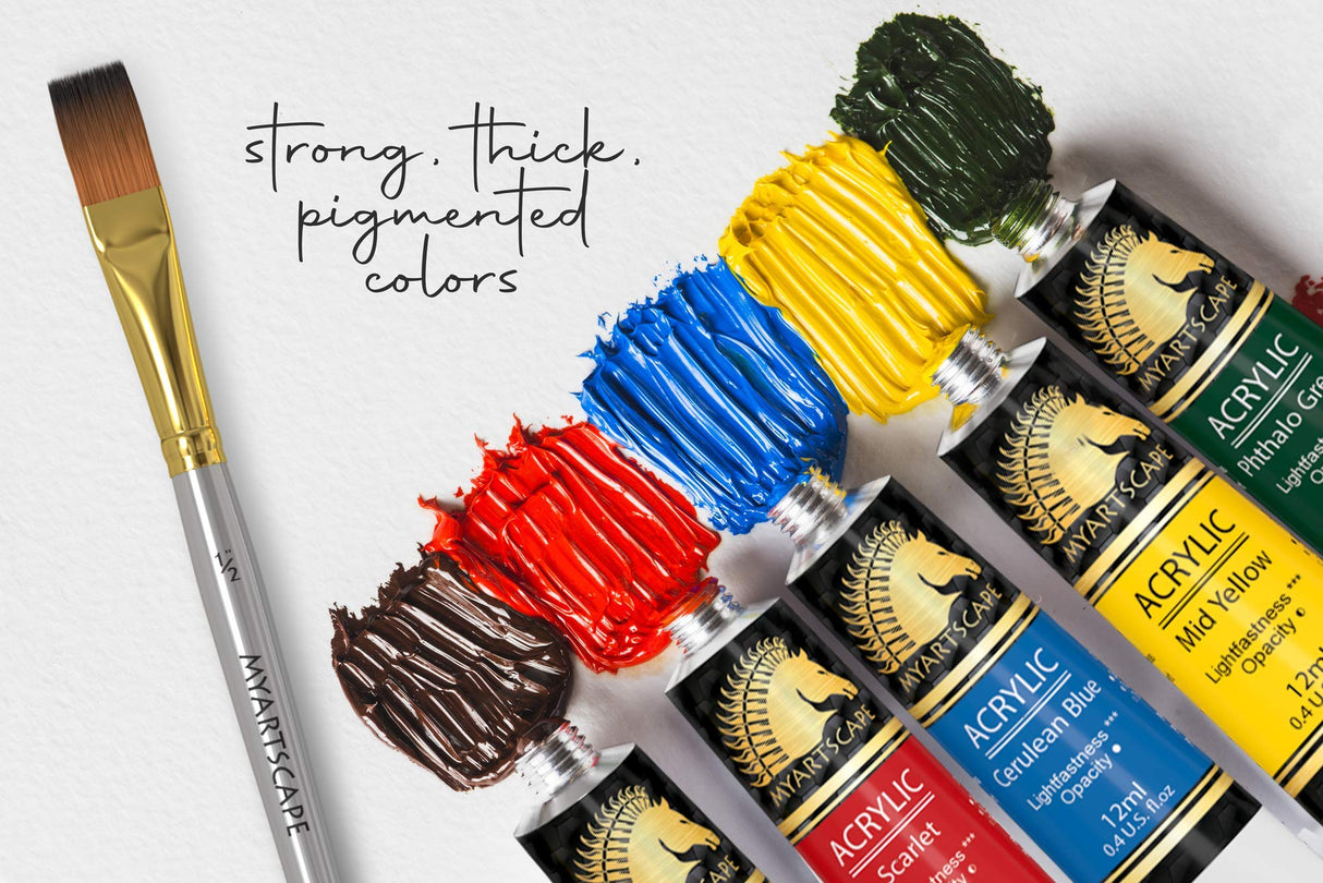 MyArtscape Acrylic Paint Set - 48 x 12ml Tubes - Lightfast - Heavy Body - Non Fading - Vibrant Colors - Artist Quality Painting Supplies - MyArtscape