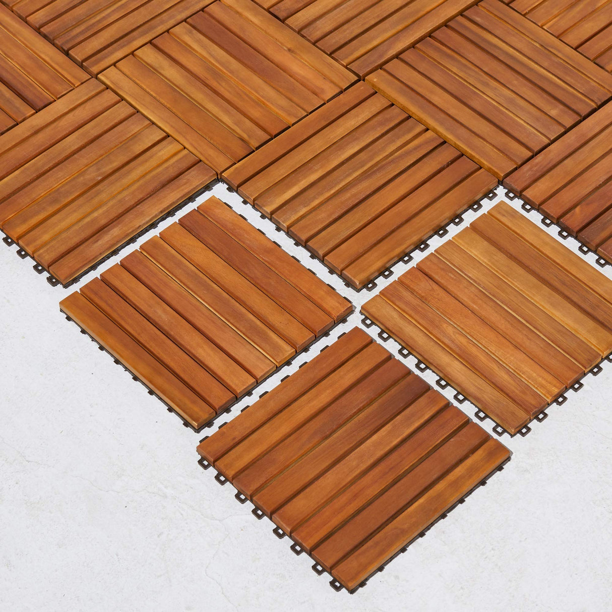 VIFAH V355 8-Slat Acacia Hardwood Interlocking Deck Tile VIFAH