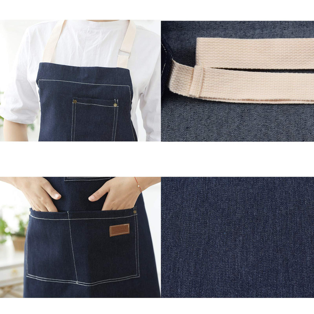 eywlwaar Denim Apron with 3 Pockets Unisex Jean Apron Adjustable Bib Apron for Work Kitchen Cooking 30.3 "x 26.57" Blue eywlwaar