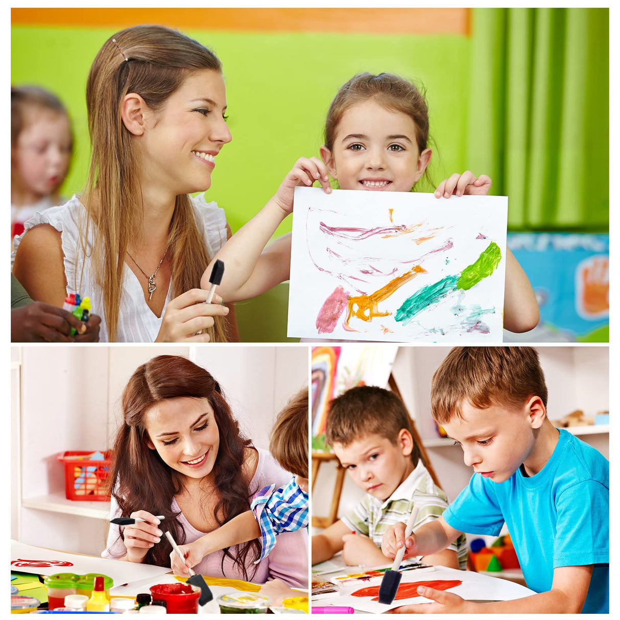 200 Pack Foam Brush Bulk Foam Paint Brushes Sponge Black Foam Brushes for Painting 1 Inch with Handle Wood Grip Foam Art Paintbrushes for Paint Leinuosen