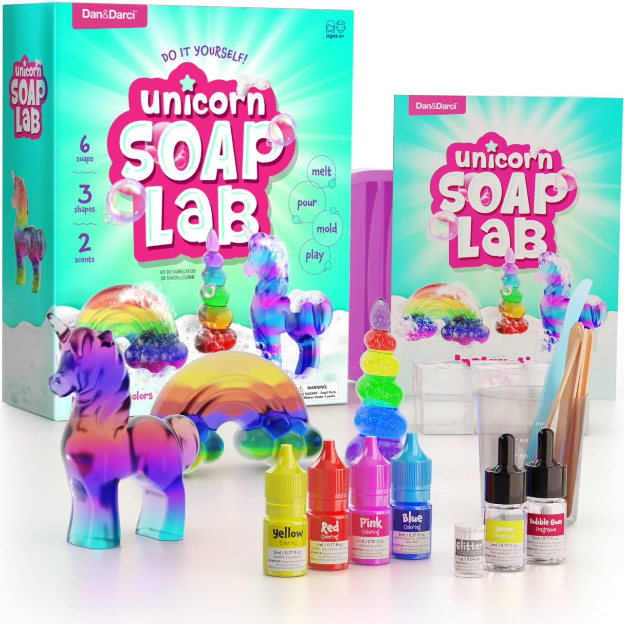 Unicorn Soap Making Kit - Girls Crafts DIY Project Age 6+ Year Old Kids Girl Gifts Science STEM Activity Teenage Christmas Gift Make Your Own Kits Dan&Darci