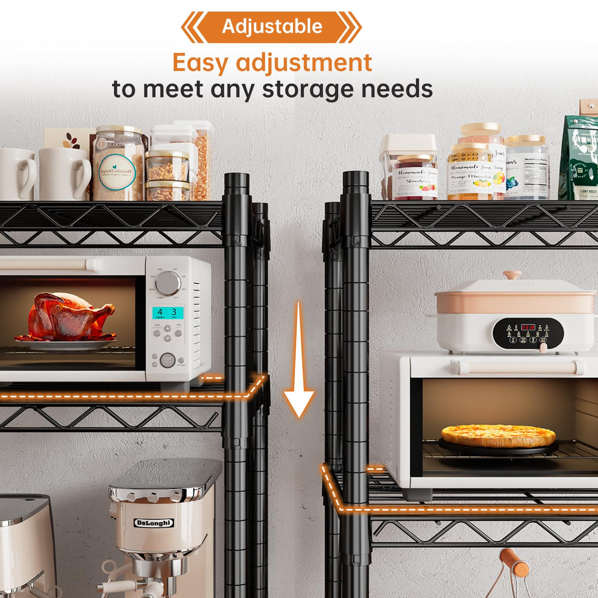 REIBII 5-Shelf Wire Shelving,Storage Shelves Metal Shelves for Storage,71’’H Adjustable Garage Shelving Heavy Duty Storage Rack Pantry Shelf Kitchen REIBII