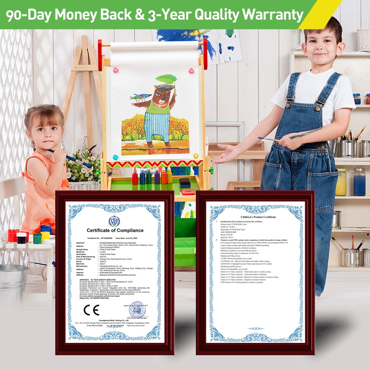 FUNLIO Kids Art Easel, 3 Height Adjustable for Kids Aged 2-8, Toddler Easel with Paper Roll, Anti-Warp & Magnetic Chalkboard/Whiteboard, All-in-One FUNLIO