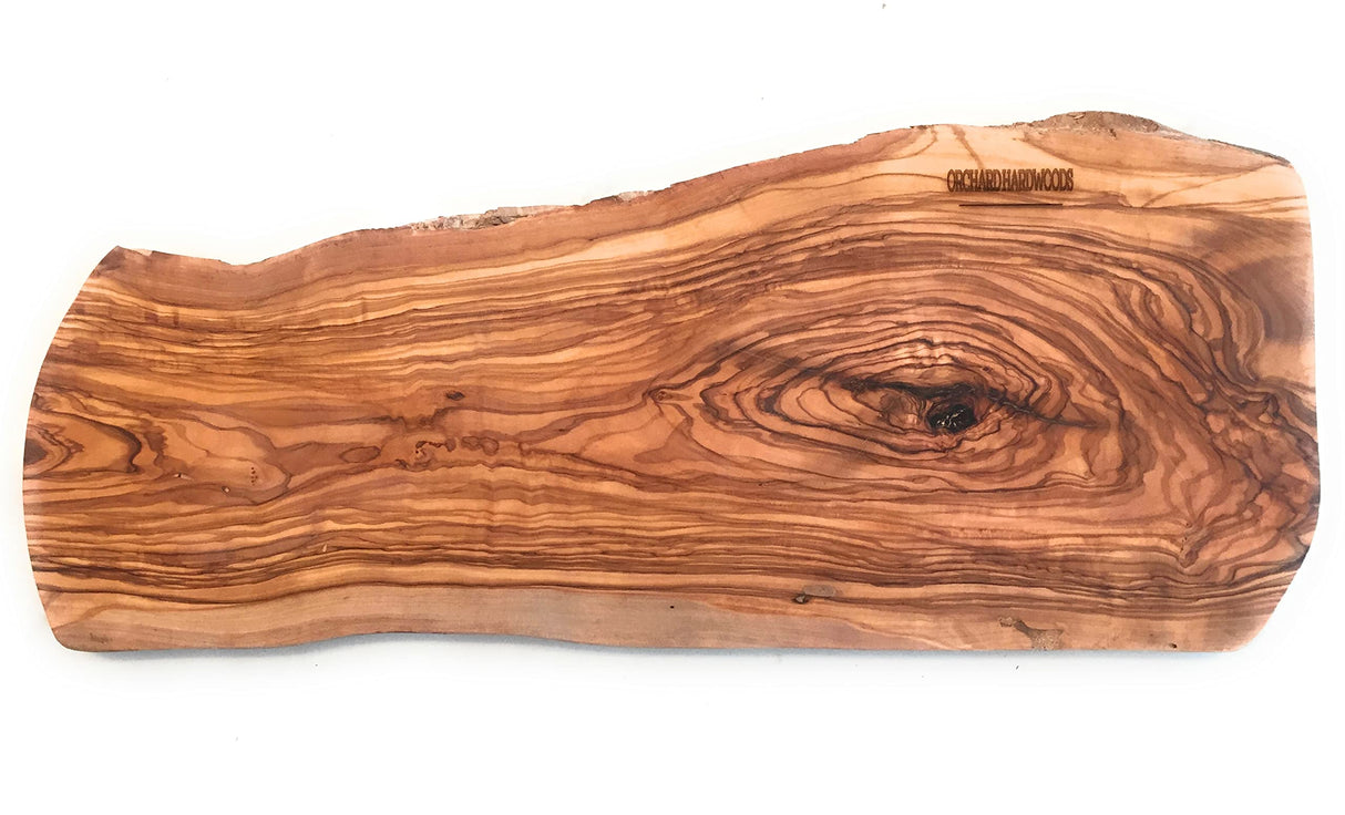 20" Rustic Handmade Bark Edge Olive Wood Charcuterie Board by Orchard Hardwoods- For Cutting, Chopping, Serving. Wooden Slab, Unique Kitchen Gift- In ORCHARD HARDWOODS