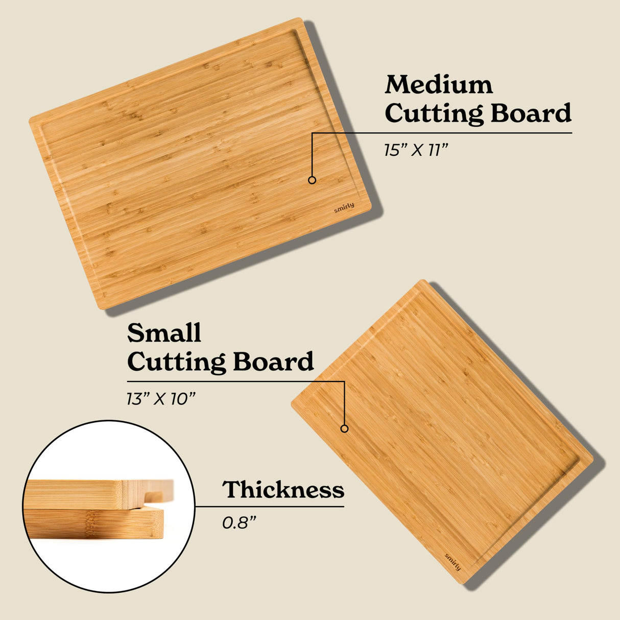 SMIRLY Bamboo Cutting Board Set - Wood Cutting Board Set, Large Wooden Cutting Boards For Kitchen, Cutting Board Wood, Wooden Chopping Board, Wooden SMIRLY