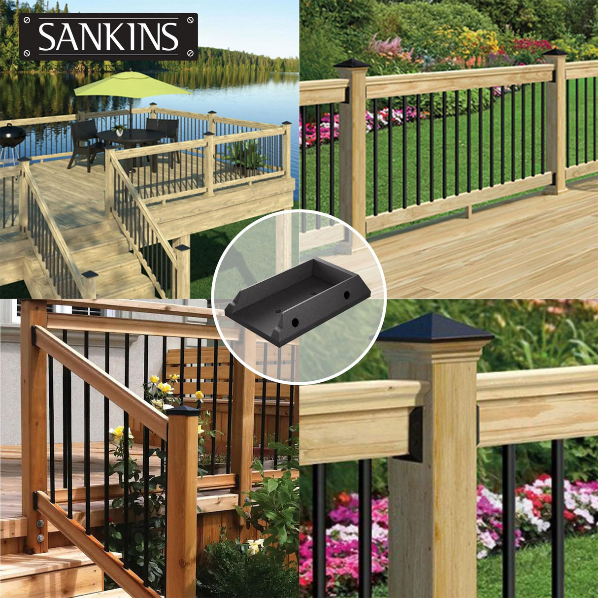 SANKINS 10pcs Deck Railing Bracket Connectors for 2x4, Deck Railing Kit Durable PP Plastic, Brackets for Connection of Wooden Deck Railing Posts, SANKINS