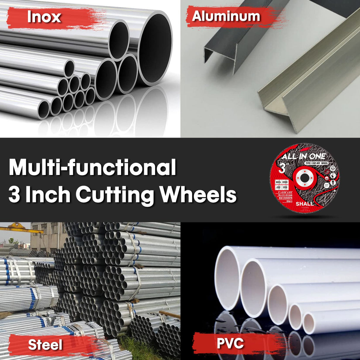 SHALL 25-Pack Cut Off Wheels 3” x 3/8” x 3/64” - Ultra Thin Cutting Wheel with Pouch for Angle Grinder & Cut-Off Tools - Fast Cutting Disc for INOX, SHALL