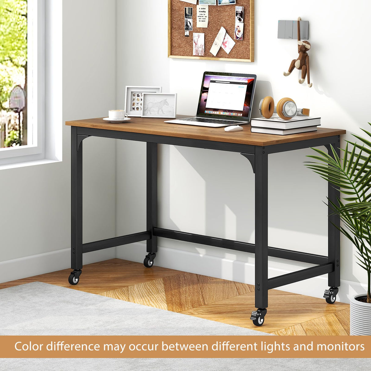 Tangkula 48" Mobile Computer Desk, Rolling Computer Workstation with 4 Smooth Casters, Home Office Writing Desk, Work Bench, Heavy-Duty Metal Frame, Tangkula