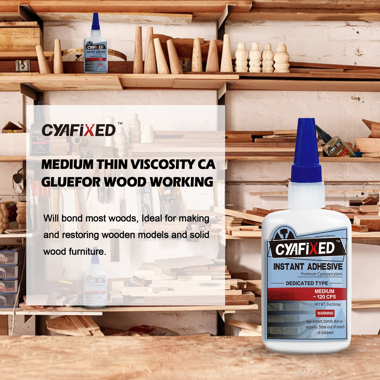 Professional Grade Cyanoacrylate Super Glue by CYAFIXED, Medium Viscosity CA Glue for Woodworking, 4 oz. Value Pack - Instant Adhesive for CYAFIXED