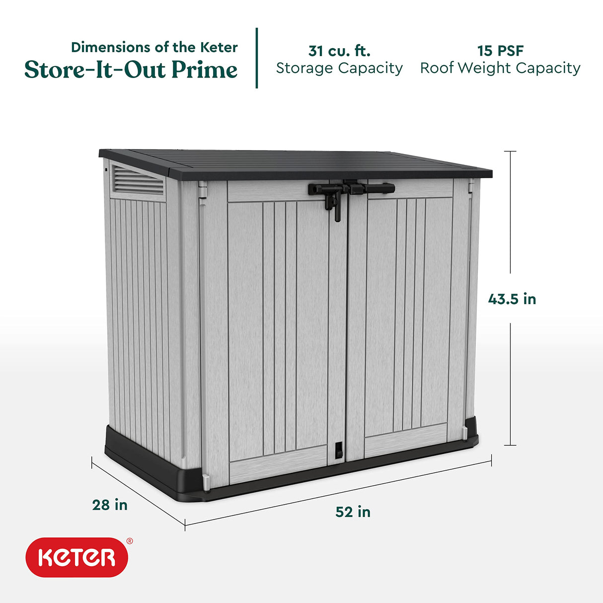 Keter Store-It-Out Prime 4.3 x 3.7 ft. Outdoor Resin Storage Shed with Easy Lift Hinges, Perfect for Yard Tools, Pool Toys and Garden Accessories, Keter