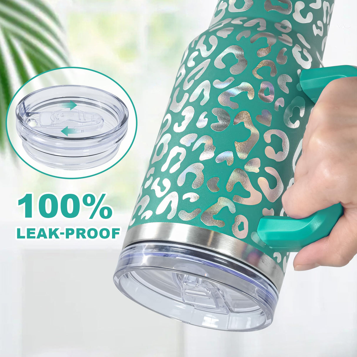 FECBK 40 oz Tumbler with Handle and Straw, 100% Leak-Proof Travel Mug, Stainless Steel Double Wall Vacuum Insulated Coffee Cup Keeps Cold For 34 FECBK