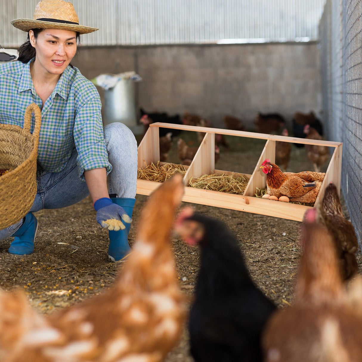 Nosiny Triple Nesting Boxes Wood Chicken Nesting Box 3 Compartment Room Hen Chicken Laying Boxes Versatile Use Easy Assemble for Duck Poultry, 37.4 x Nosiny
