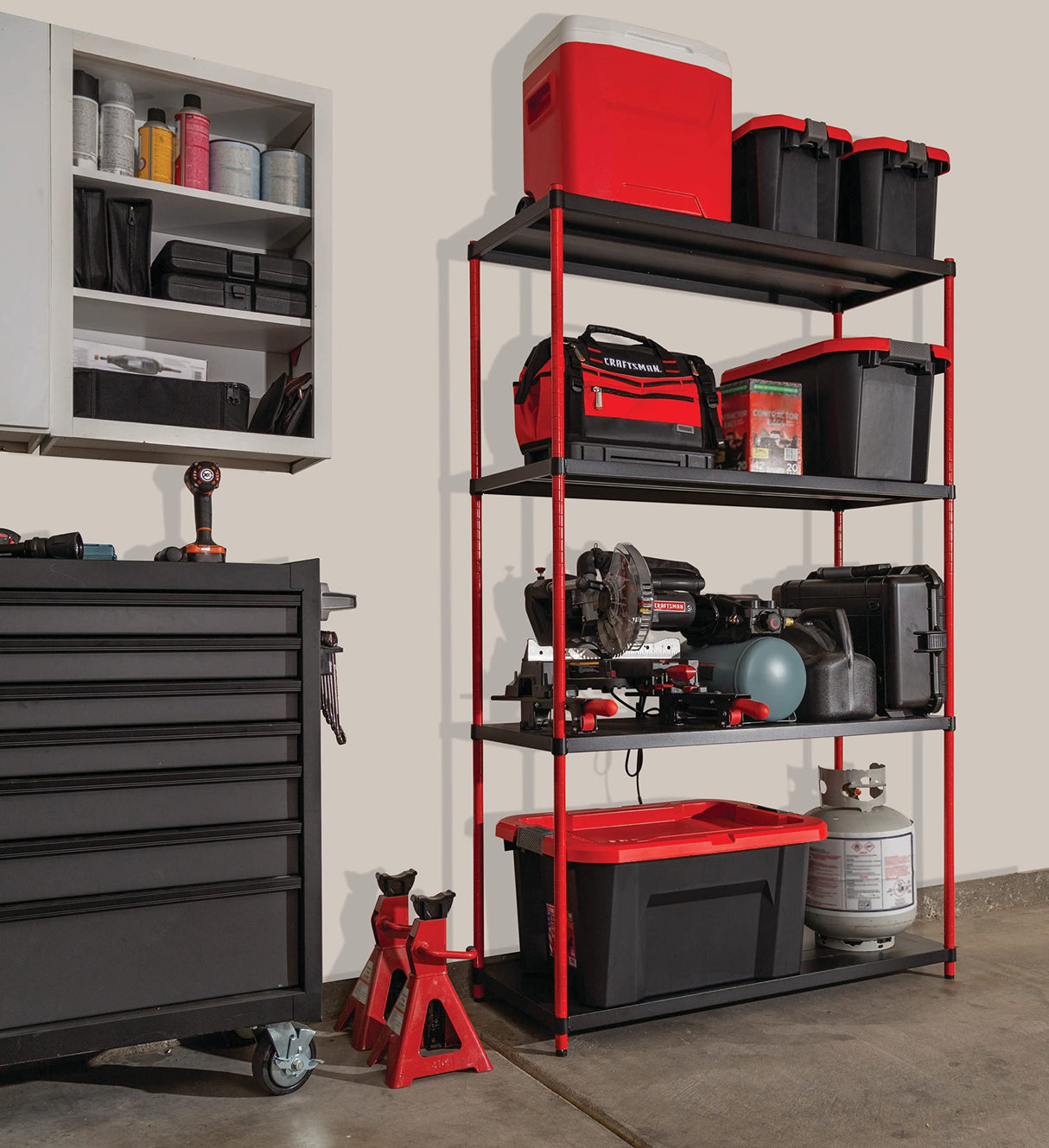 Craftsman 4-Shelf 6-Foot Tall Storage Rack for Garage and Workshop, Durable Powder-Coated Steel, Reinforced Adjustable-Height Steel Shelves - Craftsman