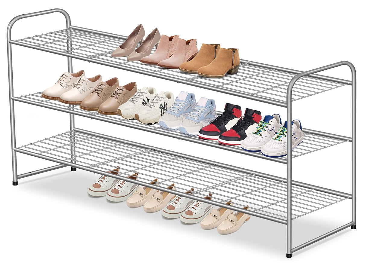 AOODA 3-Tier Long Shoe Rack for Closet Metal Wide Shoe Organizer for Entryway, Bedroom, Floor, Holds 24 Pairs Men Sneakers Stackable Shoe Storage AOODA