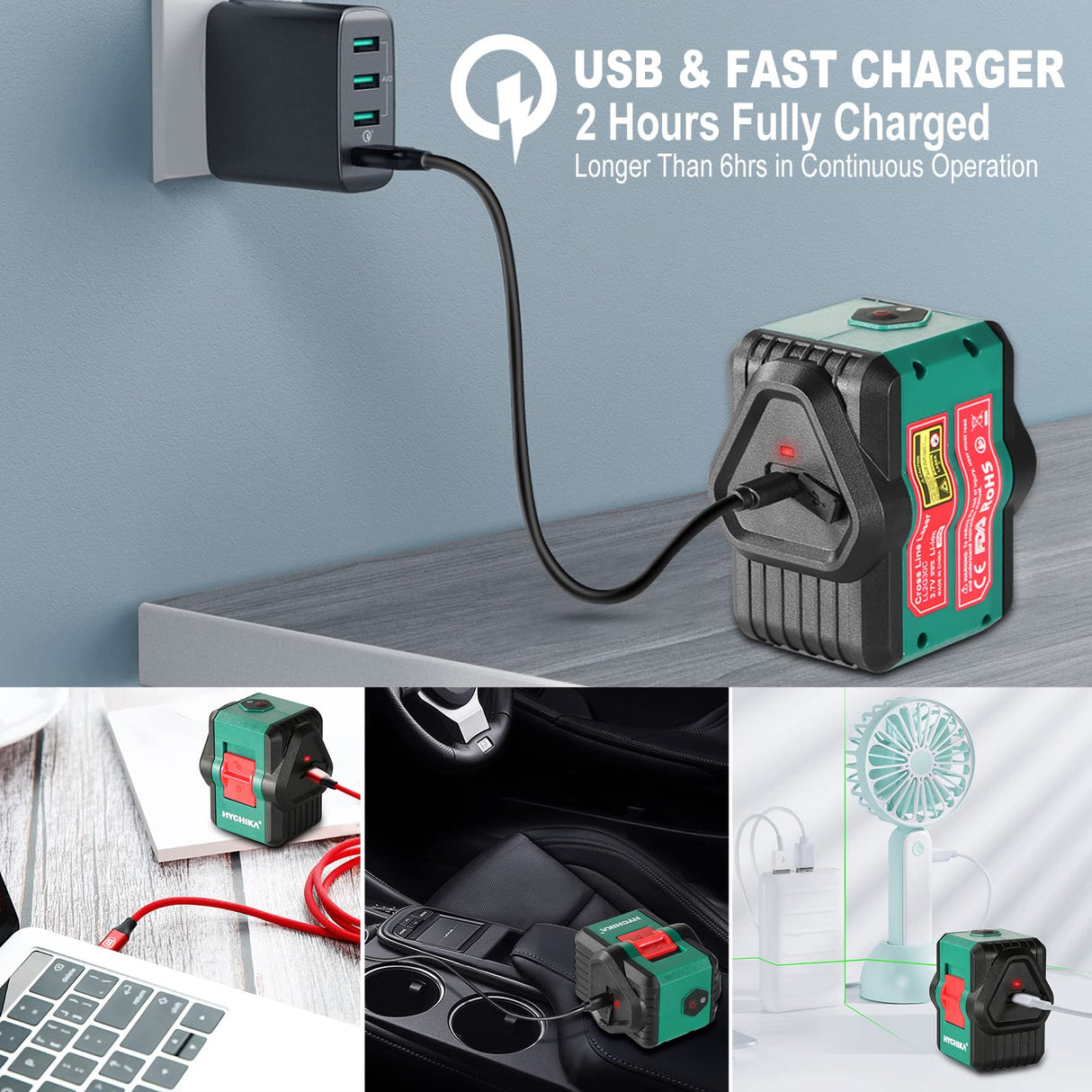 Laser Level, HYCHIKA 100Ft Self-Leveling Green Laser Level, Dual Modules with 2 Laser Heads Horizontal Vertical Cross Line, IP54, Rechargeable Cross HYCHIKA BETTER TOOLS FOR BETTER LIFE