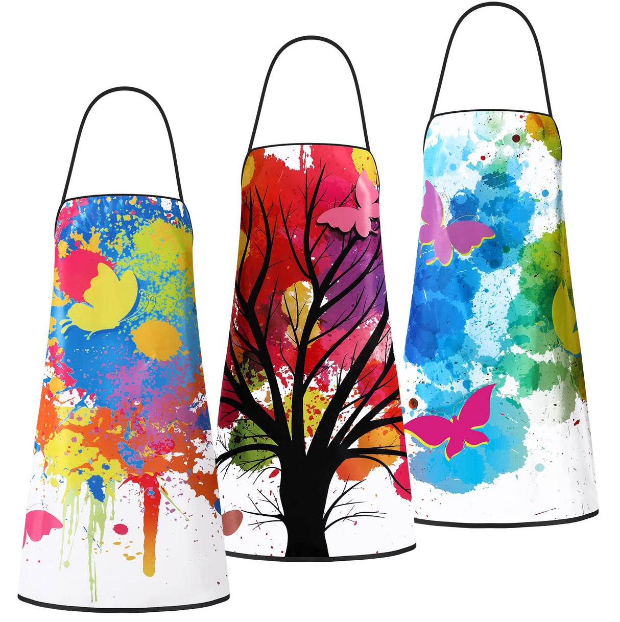 3 Pieces Colorful Artist Painting Apron Paint Splatter Apron Butterfly Tree Art Teacher Gifts Waterproof Painters Apron Adjustable Artist Smock for Eurzom