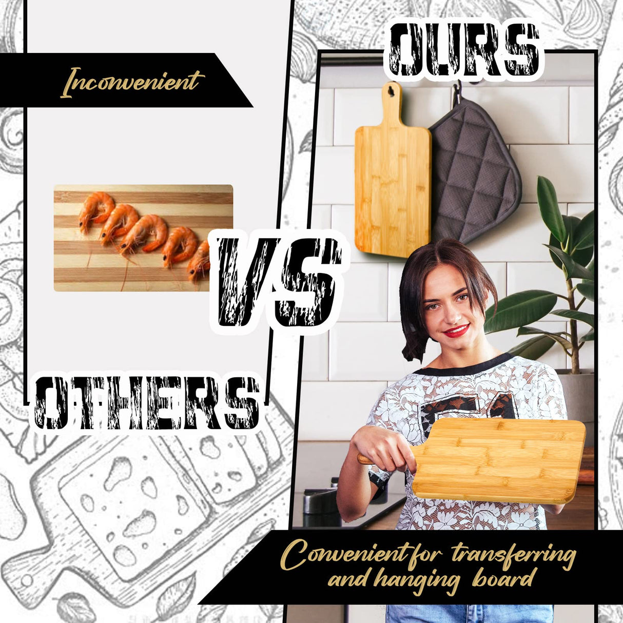 Nuenen 10 Pcs Wood Cutting Board with Handle 15.7 x 7.8 Inch Wooden Serving Board Kitchen Chopping Boards for Pizza, Bread, Cheese, Charcuterie, Nuenen