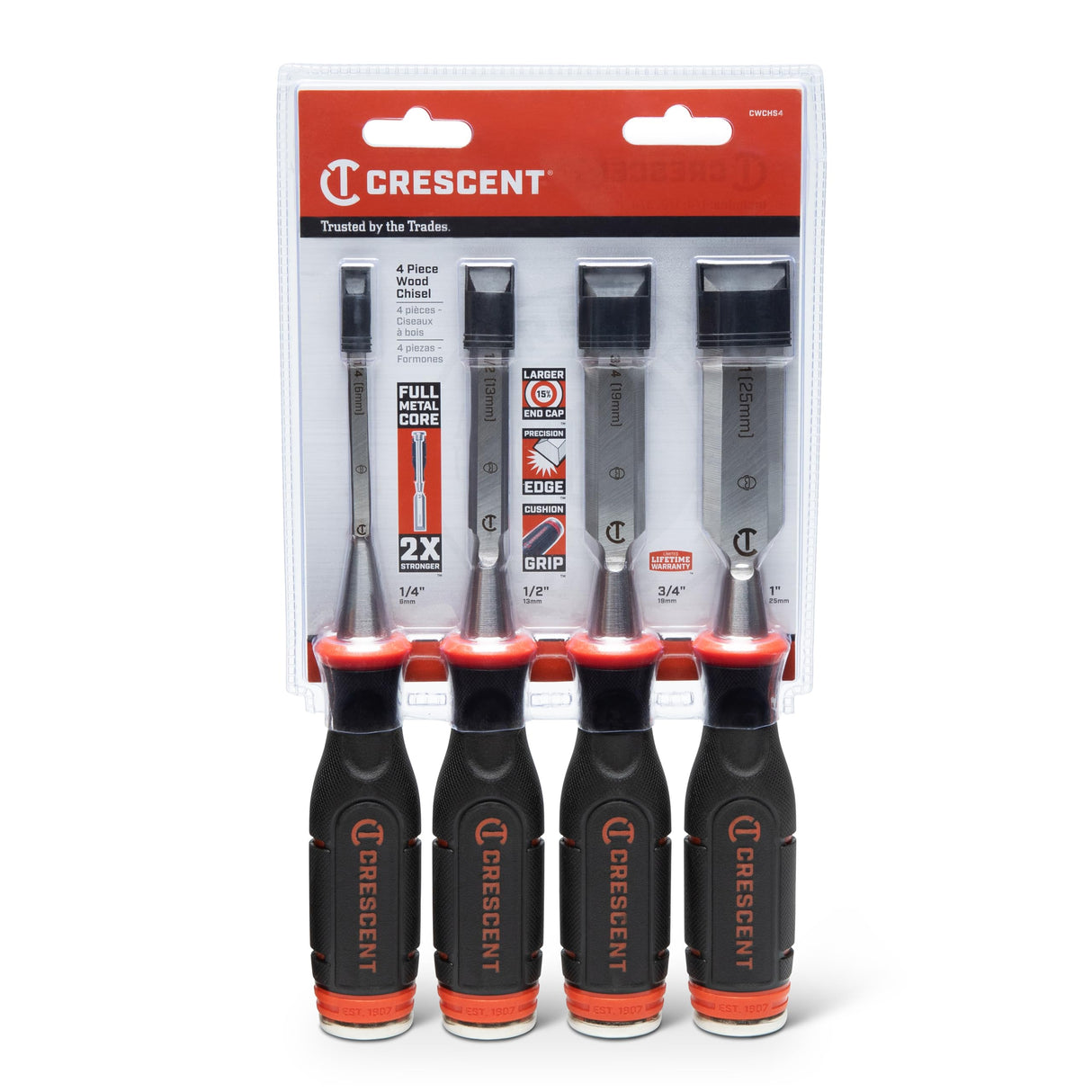 Crescent 4 Piece Wood, 1/4", 1/2", 3/4"", 1" Chisel - CWCHS4 Crescent