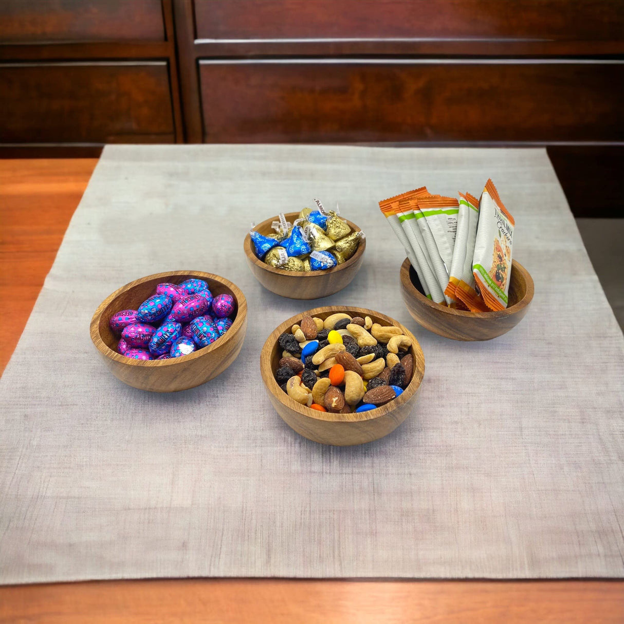 WRIGHTMART Wood Bowl Set of 4. for Food, Snack, Cereal, Nuts, Appetizer, Dips, Condiments, Chocolates, Charcuterie Cups, Decorative, Handmade of WRIGHTMART