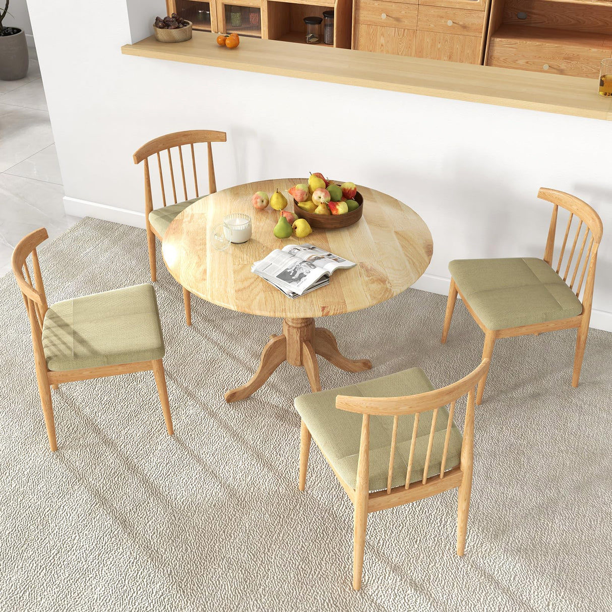 Giantex Round Dining Table, 40" D X 29" H, Rubber Wood Pedestal Table W/Round Tabletop & Curved Trestle Legs, 4-Person Dinner Table for Kitchen, Giantex