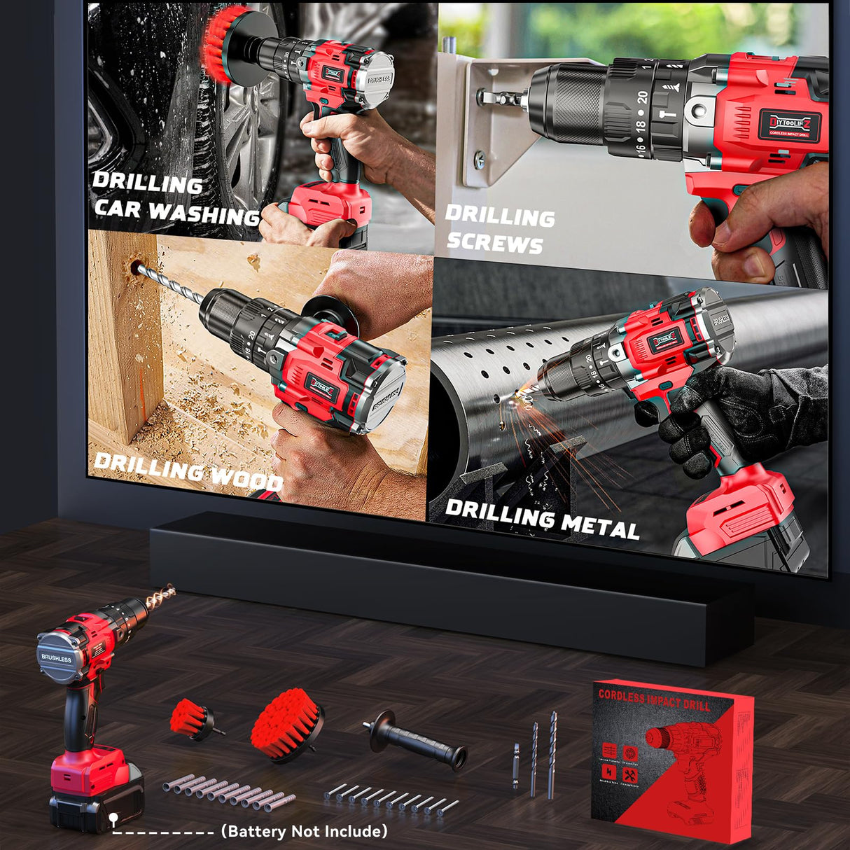 Cordless Drill Set for Milwaukee 18V Battery, 20+3 Torque Setting Power Drill Driver Set, 1/2 Inch Keyless Chuck Brushless Compact Driver/Drill Kit DIYtoolifz