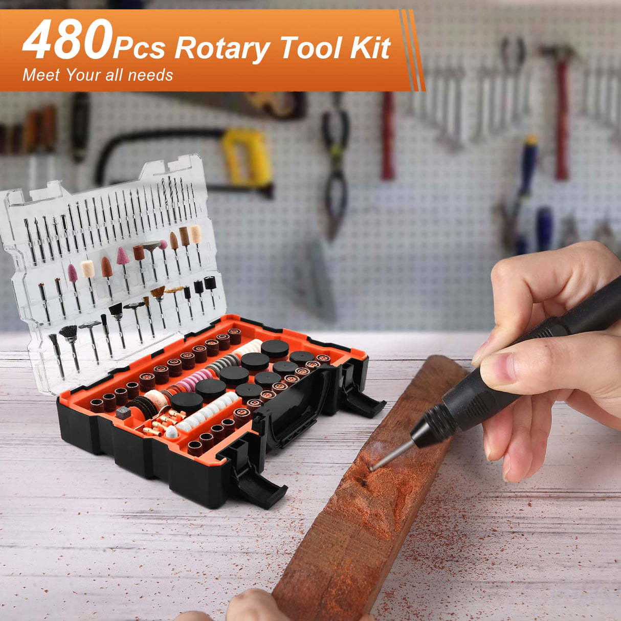 480Pcs Rotary Tool Accessories Kit, GOXAWEE 1/8 inch Shank Rotary Tool Accessory Set, Multi Purpose Universal Kit for Cutting, Drilling, Grinding, GOXAWEE