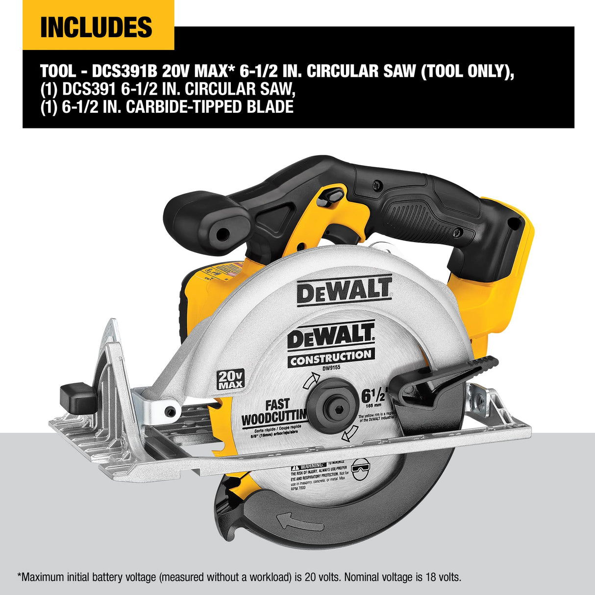 DEWALT 20V MAX Circular Saw, 6-1/2-Inch Blade, 460 MWO Engine, 0-50 Degree Bevel Capability, Bare Tool Only (DCS391B) DEWALT