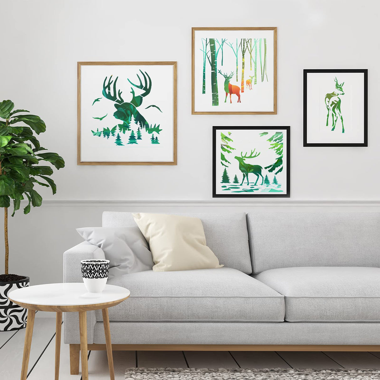 12 Pieces Deer Mountain Stencils for Painting on Wood DIY Animal Moon Tree Stencils Forest Painting Plastic Templates Forest Theme Stencils for Wall Zonon