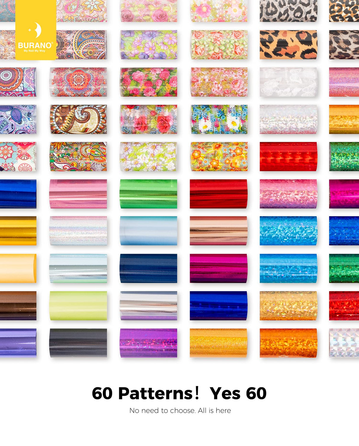 BURANO Nail Art Foil Glue Gel, 15ML 2 Bottles with 60PCS Foils Sticker, Nails Designer Adhesive Transfer Art UV LED Lamp Required BURANO