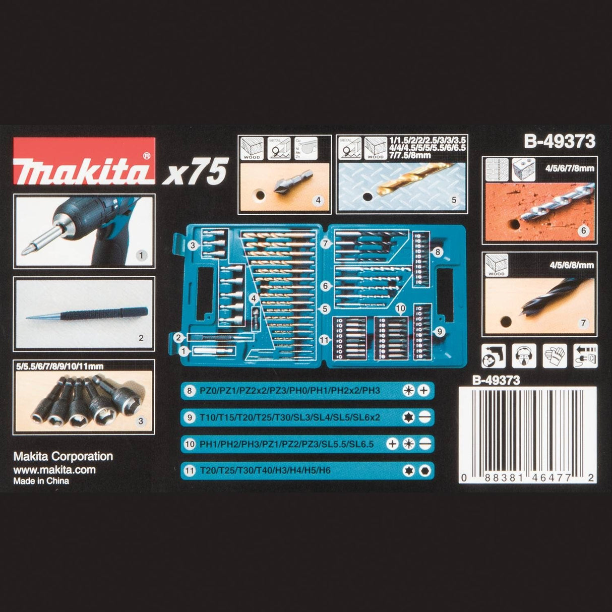 Makita B-49373 75 PC Metric Drill and Screw Bit Set Makita