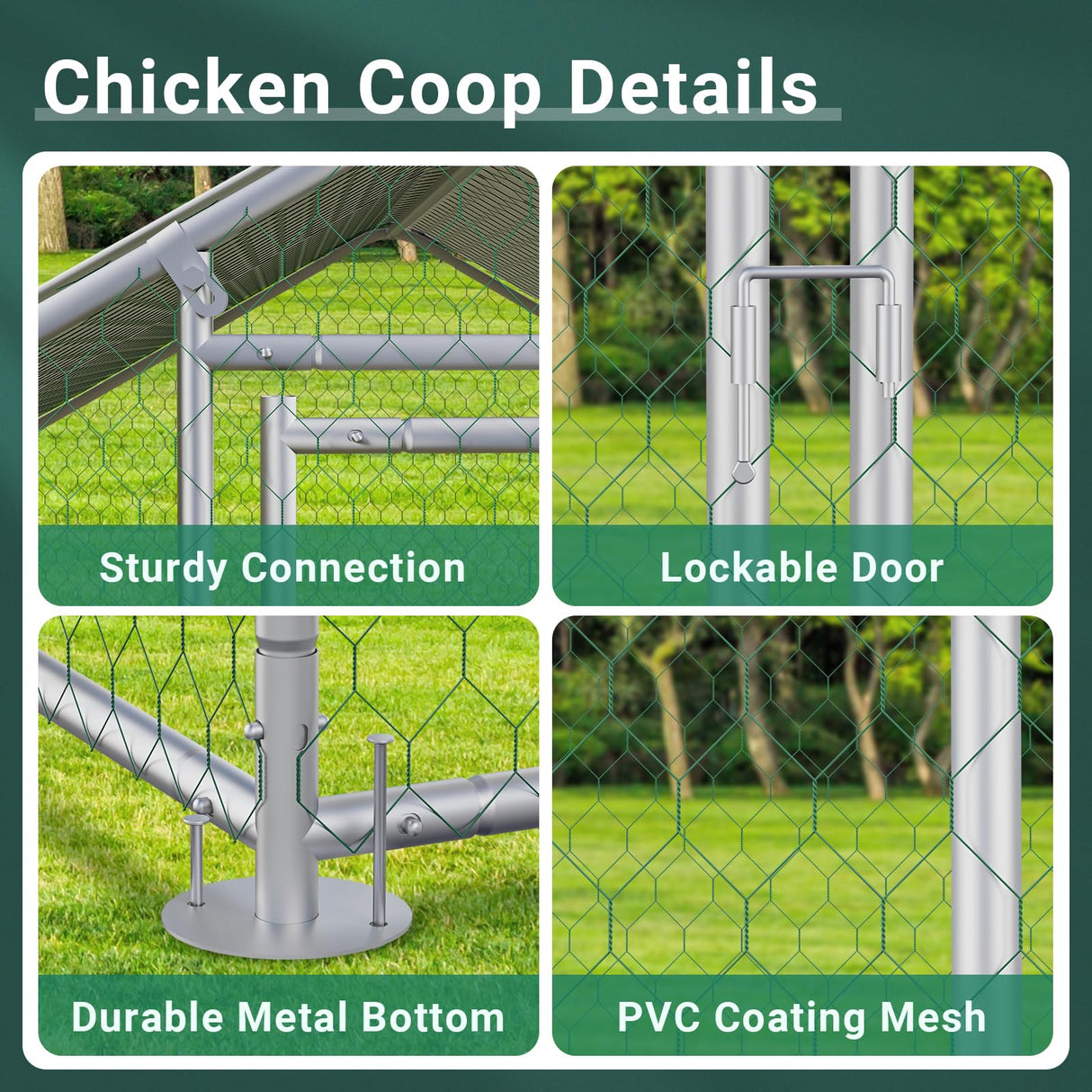 CHICKENPEN Large Metal Chicken Coop Walk-in Poultry Cage Chicken Run Pen Rabbit Duck House with Waterproof and Anti-UV Cover for Outdoor Farm Use CHICKENPEN