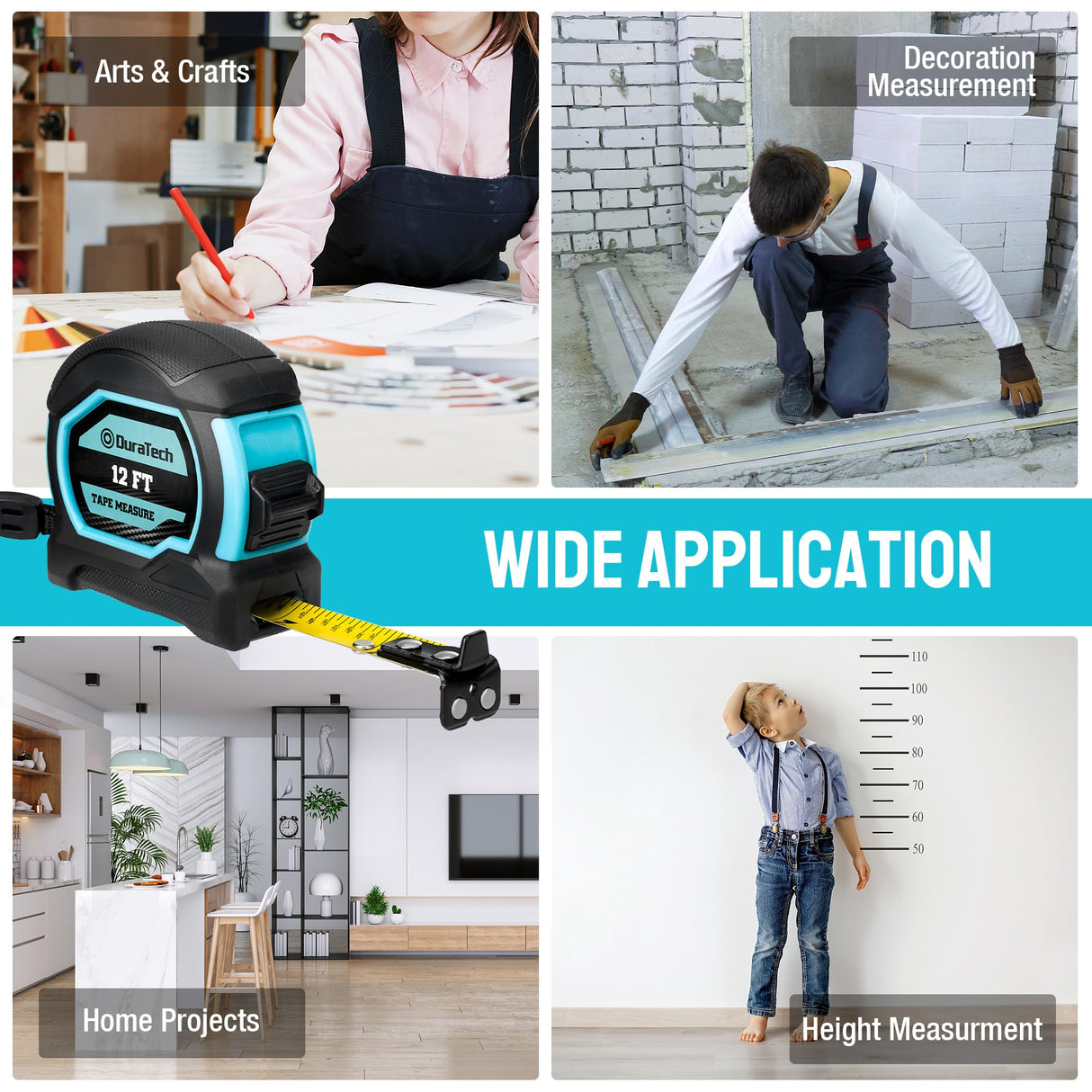 DURATECH Magnetic Tape Measure 12FT with Fractions 1/8, 2 Pack Retractable Measuring Tape, Easy to Read Both Side Measurement Tape, Magnetic Hook and DURATECH