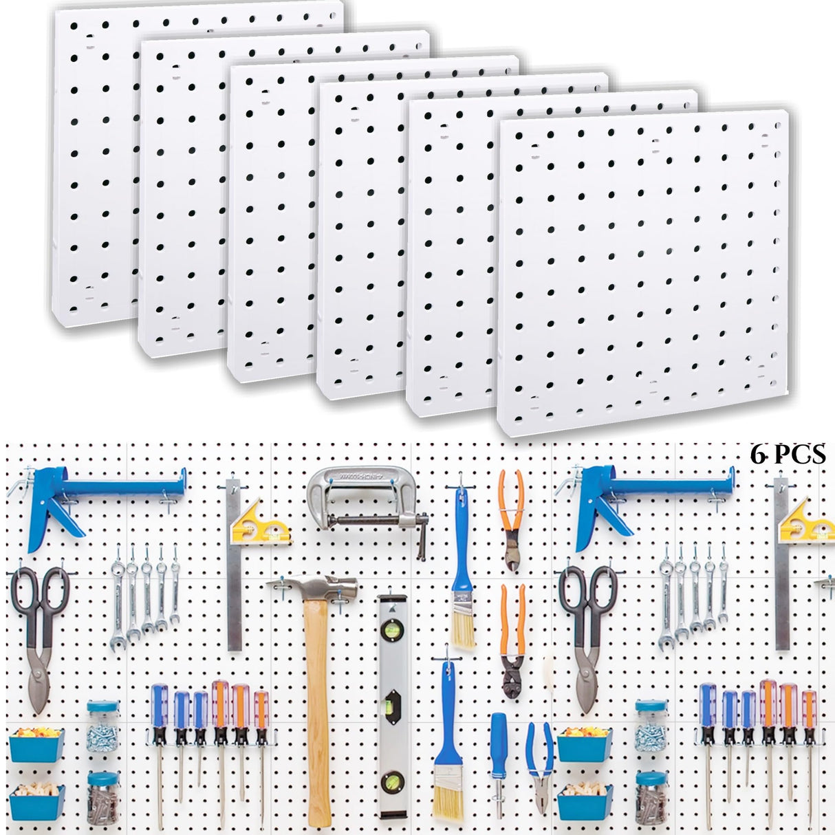 LANSI 6Pcs Peg Board, Pegboard Wall Organizer Panels, White Pegboard Wall Mount, ABS Pegboard for Craft Room Garage Kitchen Workshop, ABS Peg Boards LANSI
