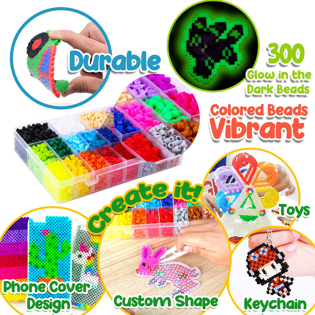 GoodyKing Board Fuse Beads Iron Set - Fuse Beads Set for Kids Crafts with Bead Pegboard and Aqua Pony Beads, Pixel Art and Craft Bead Kit (Large Set Goody King