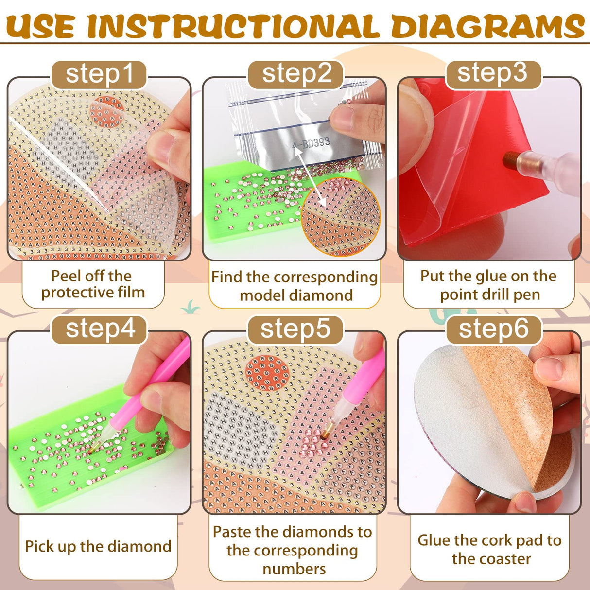 UPINS 8Pcs Boho Diamond Art Painting Coasters for Drinks DIY Coaster Diamond Art Kits for Adults Kids Beginners Diamond Art Craft Supplies (Boho) UPINS