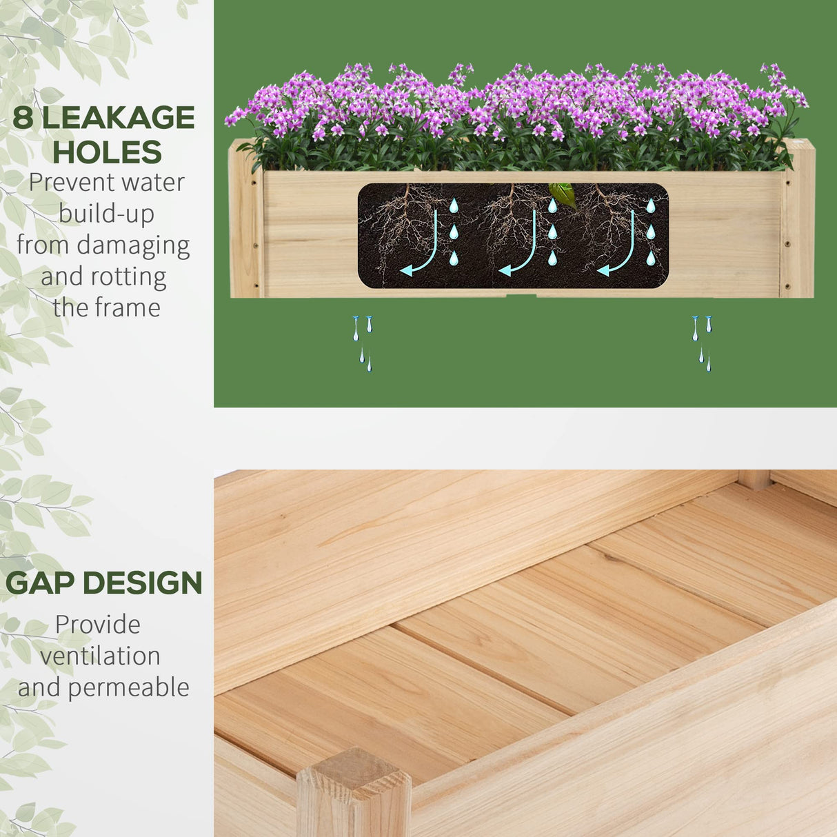 Outsunny 34"x34"x28" Raised Garden Bed, 2-Tier Elevated Wood Planter Box for Backyard, Patio to Grow Vegetables, Herbs, and Flowers, Natural Outsunny