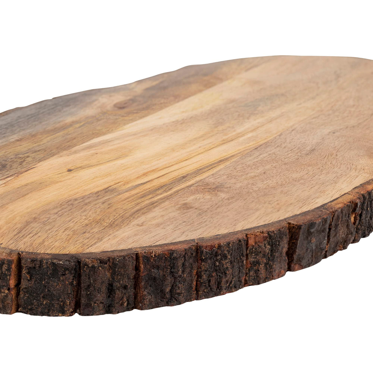 GoCraft Oval Wooden Cutting Board with Tree Bark Rim | Mango Wood Live Edge Chopping, Prep, Serve Board | Charcuterie Platter - 17" x 10" GoCraft