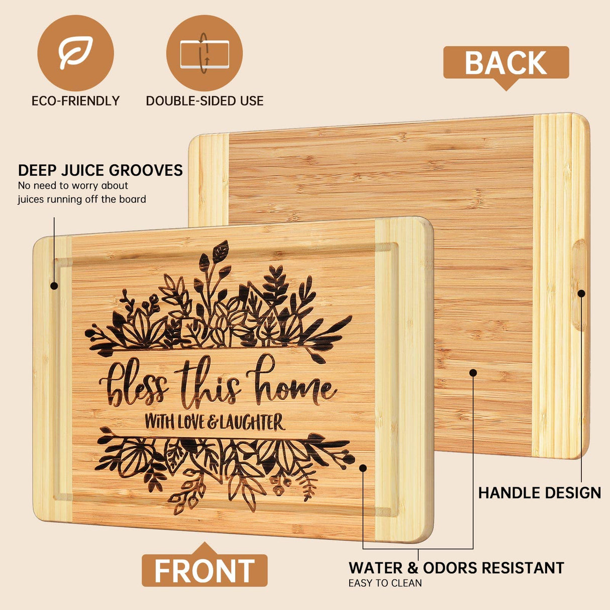 Engraved Cutting Board,New Home Owner Gifts, Housewarming Gifts - Bless This Home, With Love & Laughter Ringshine