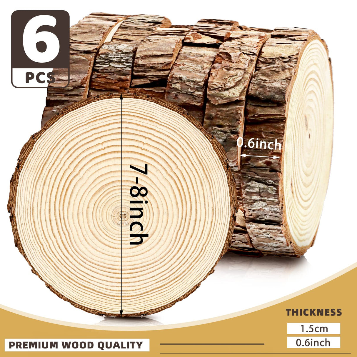 FSWCCK 6 Pack Nature Unfinished Round Wood Slices, 7-8 Inches Wooden Circle, Large Wood Slabs for Weddings Centerpieces Decor and DIY Painting Crafts FSWCCK