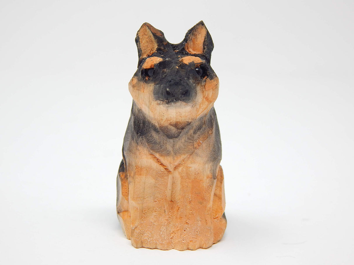 German Shephard Dog Puppy Figurine Miniature Wood Carving Handmade Home Decor Small Animal Garden Statue Pet Canine Hound Selsela