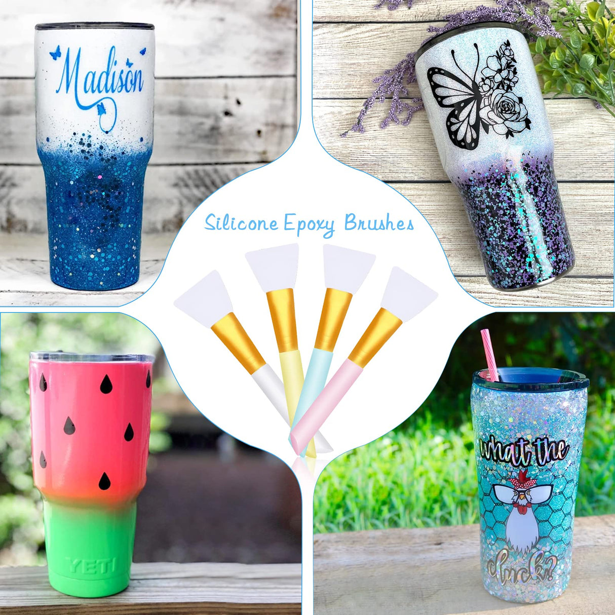 Silicon Epoxy Brushes Set for Making Epoxy Glitter Tumblers, Reusable Flexible Epoxy Application Sticks for Spreading an Even Coat of Epoxy Resin on Riomh