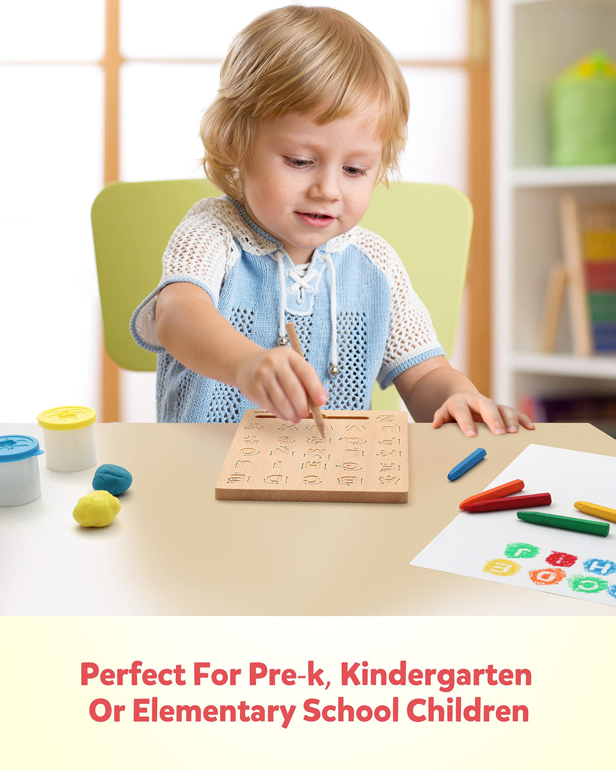 Coogam Wooden Letters Practicing Board, Double-Sided Alphabet Tracing Tool Learning to Write ABC Educational Toy Game Fine Motor Montessori Gift for Coogam