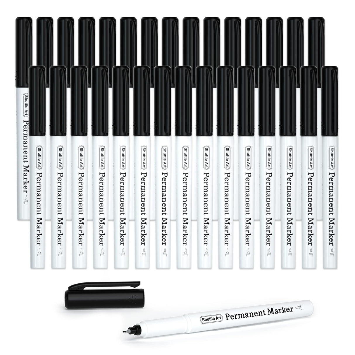 Shuttle Art Permanent Marker, 30 Pack Ultra Fine Point Black Permanent Marker set, Works on Plastic,Wood,Stone,Metal and Glass for Doodling, Marking Shuttle Art