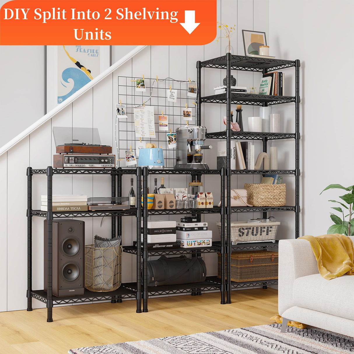 REIBII 71’’H Wire Shelving Rack 7-Tier Metal Shelving Units and Storage Shelves Loads 1176 LBS Adjustable Garage Shelving Heavy Duty Metal Shelves REIBII